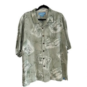 Bermuda Bay Men's Vintage Green Tropical 100% Silk Button Down Shirt Sz XXL GUC